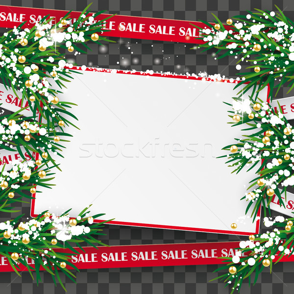 Christmas Sale Green Twigs Board Snow Transparent Stock photo © limbi007
