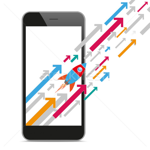 Black Smartphone Growth Arrows Rocket Stock photo © limbi007