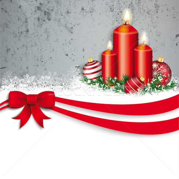 Christmas Red Ribbon Bauble Candles Concrete Stock photo © limbi007