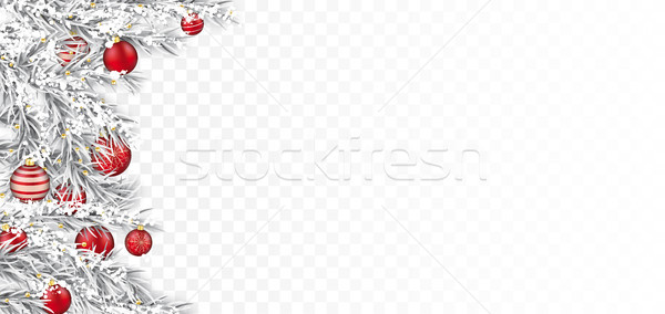 Frozen Twigs Red Baubles Side Transparent Header Stock photo © limbi007