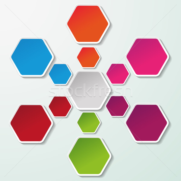 Folyamatábra színes papír hatszög címkék eps Stock fotó © limbi007