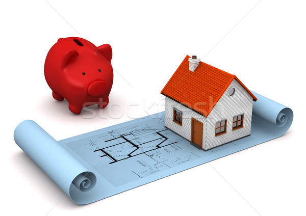 Architectural Drawing House Piggy Bank Stock photo © limbi007