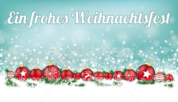 Cyan Christmas Card Header Snowflakes Baubles Frohes Weihnachtsf Stock photo © limbi007