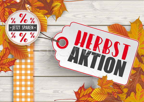 Wood Autumn Foliage Price Sticker Herbstaktion Stock photo © limbi007