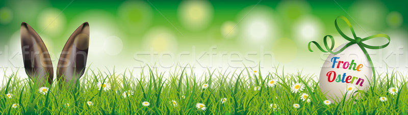 Natural Easter Egg Rabbit Ears Green Ribbon Ostern Header Stock photo © limbi007