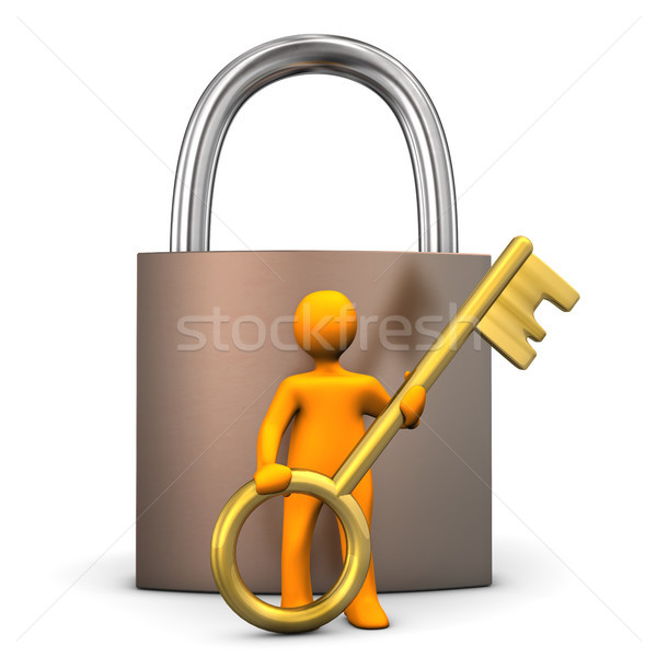 Stockfoto: Hangslot · gouden · sleutel · oranje · witte