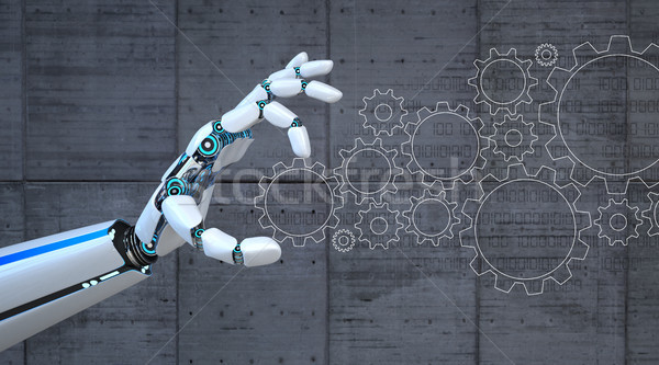 Stock fotó: Robot · kéz · sebességváltó · beton · 3d · illusztráció · számítógép