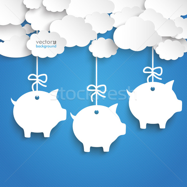 Paper Clouds Striped Blue Sky Piggy Banks Stock photo © limbi007