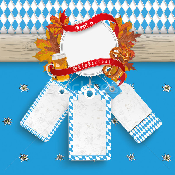Oktoberfest Wooden Banner Foliage 3 Price Stickers Stock photo © limbi007