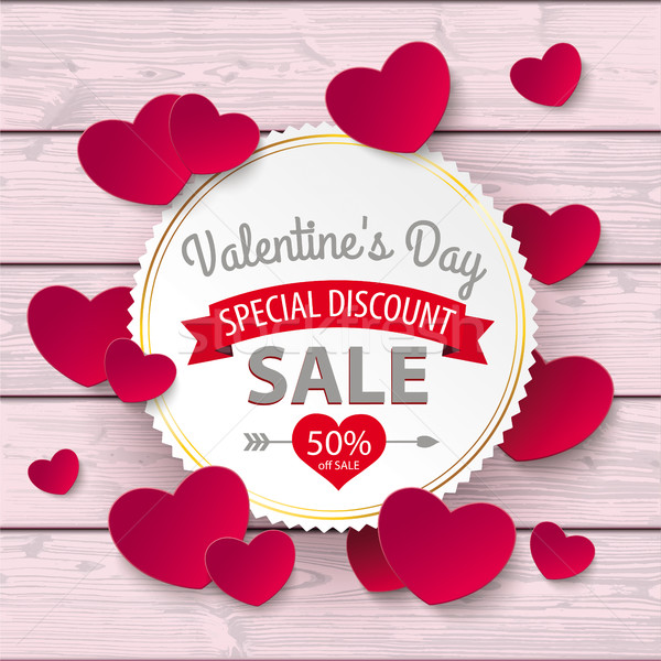Valentines Day Sale Emblem Hearts Pink Wood Stock photo © limbi007
