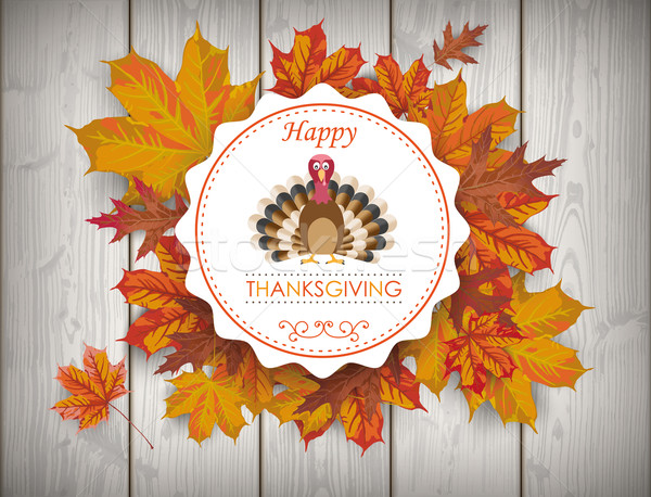 Happy Thanksgiving Emblem Foliage Wood Stock photo © limbi007