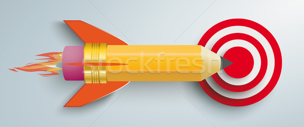 Foto stock: Lápiz · cohete · objetivo · rojo · gris