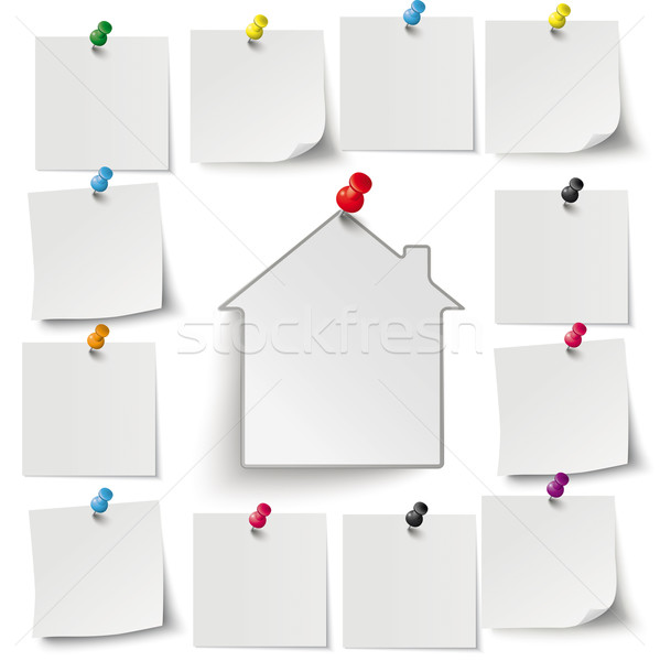 Gray Stickers Colored Thumbtacks House Stock photo © limbi007