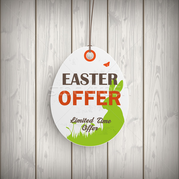 Easter Offer Egg Price Sticker Wooden Wall Stock photo © limbi007