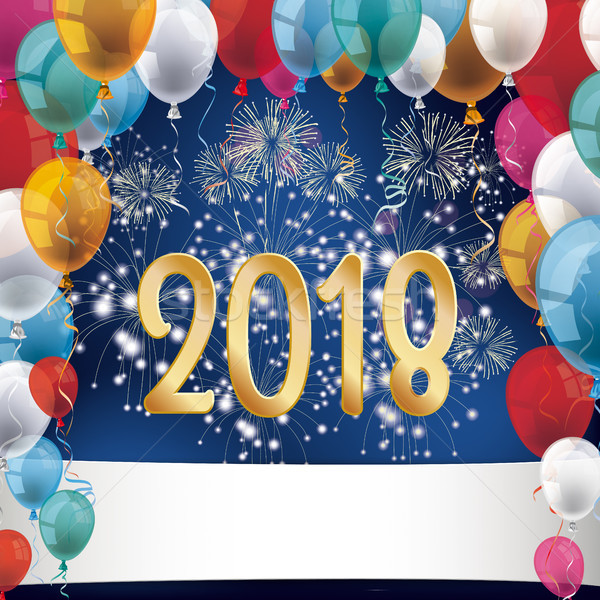 Silvester Fireworks Balloons Banner 2018 Stock photo © limbi007