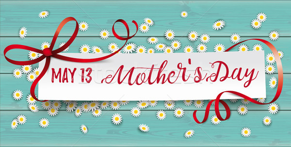 Turquoise Wood Daisy Paper Banner 13 May Mothersday Stock photo © limbi007