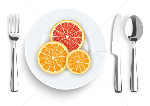 Knife Fork Spoon Plate Citrus Fruits Stock photo © limbi007