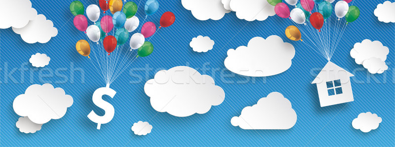 Paper Clouds Striped Blue Sky Balloons Dollar House Header Stock photo © limbi007