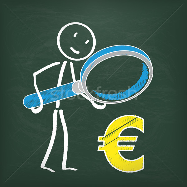 Stock photo: Blackboard Stickman Loupe Euro