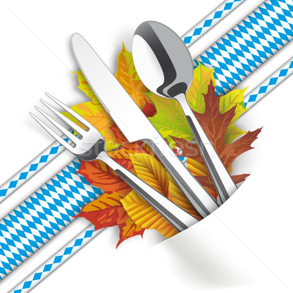 Bavarian Ribbons Napkin Fork Knife Spoon Autumn Foliage Stock photo © limbi007