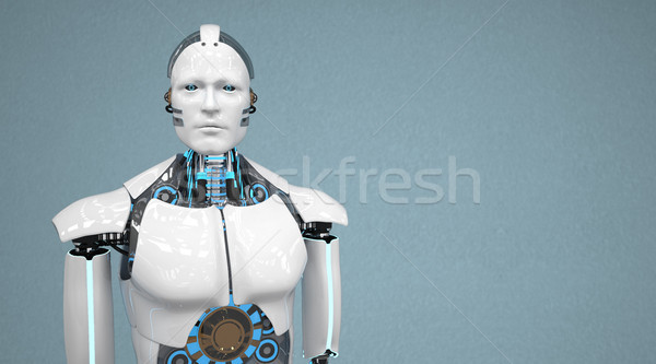 Alb robot humanoid gri perete înapoi Imagine de stoc © limbi007