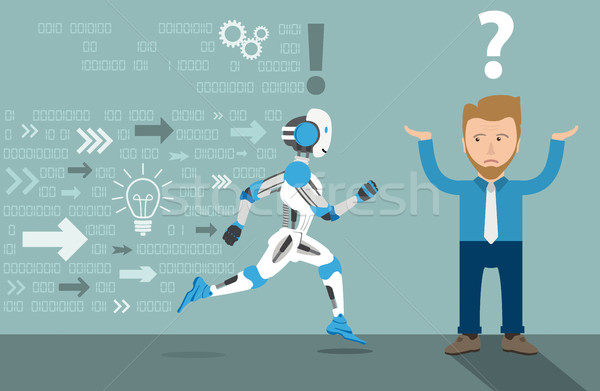 Cartoon Businessman Running Robot Data Arrows Stock photo © limbi007