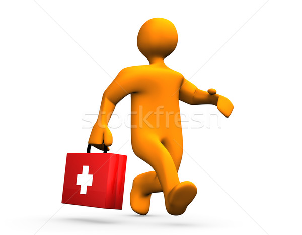 Pierwsza pomoc 3d ilustracji humanoid lekarza walizkę Zdjęcia stock © limbi007