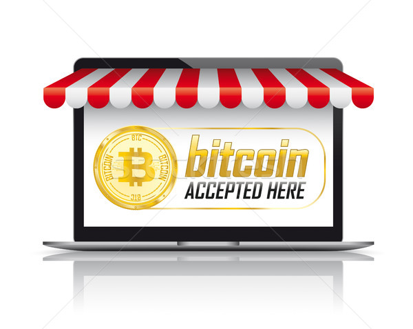 Notebook Red Awning Bitcoin Accepted Here Stock photo © limbi007