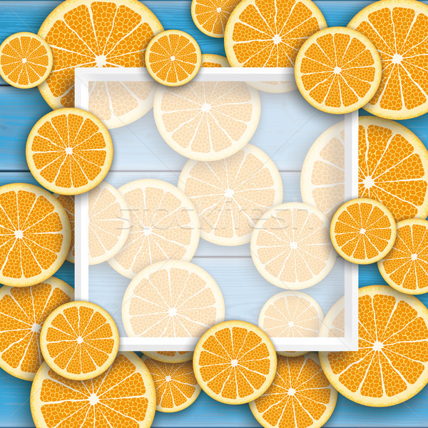 Stock photo: Blue Wooden Board Orange Fruits