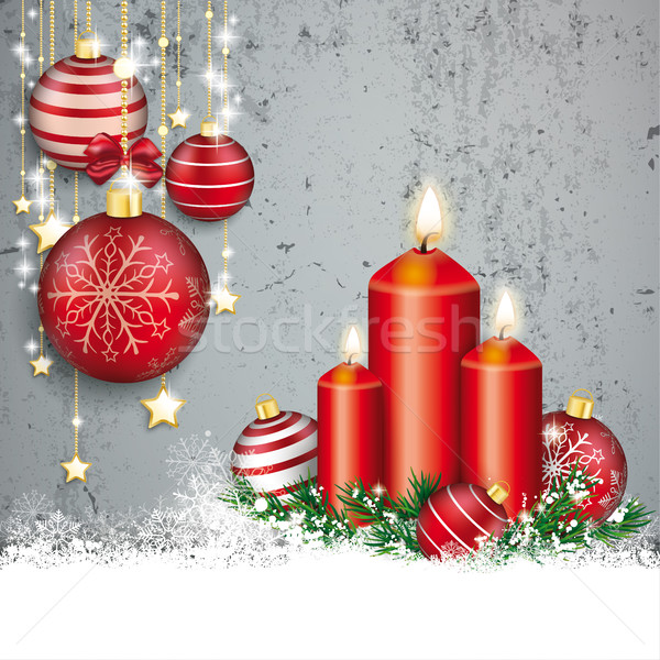 Concrete Christmas Cover Red Baubles Golden Stars Snow Candles Stock photo © limbi007