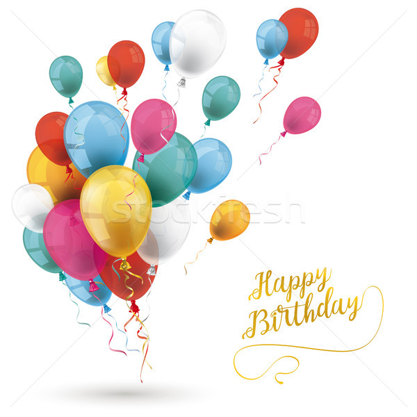 Stock photo: Colored Balloons Happy Birthday White Cover