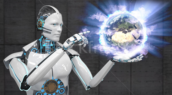 White Robot Click Globe Stock photo © limbi007