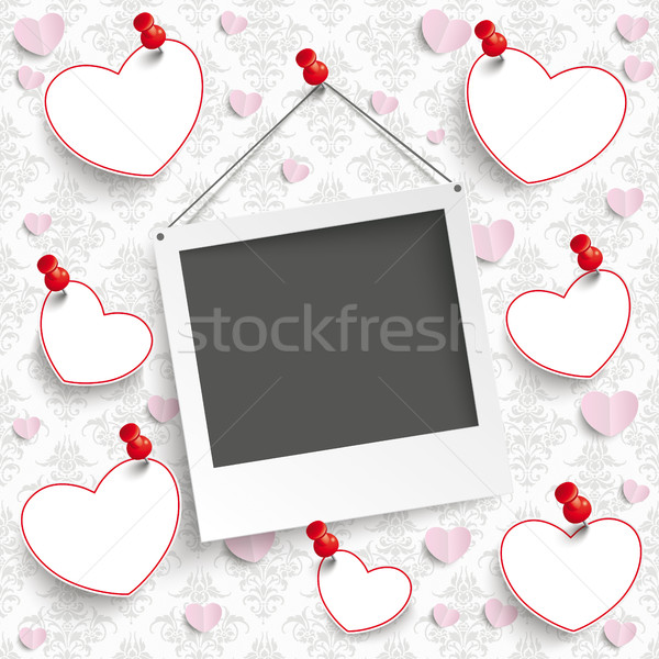 Hanging Instant Photo Hearts Ornaments Wallpaper Stock photo © limbi007