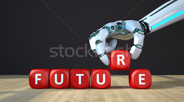 商業照片: 機器人 · 手 · 紅色 · 立方體 · 未來 · 文本