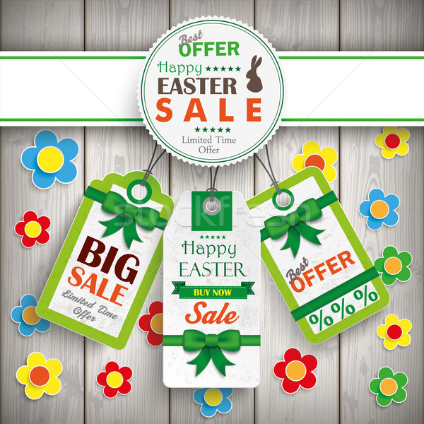White Emblem Easter Price Stickers Wooden Wall Flowers Stock photo © limbi007