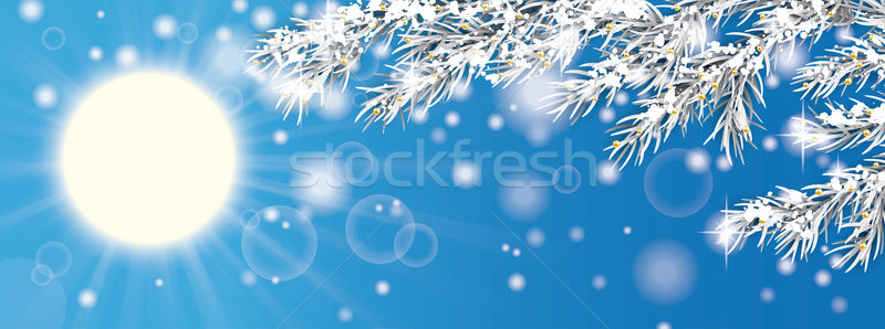 Stock photo: Blue Sky Frozen Twigs Sun Glitter Deco Header