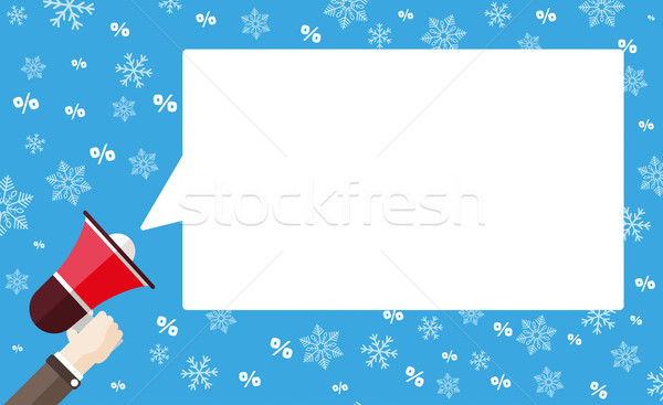 Flat Hand Bullhorn Speech Bubble Snowflakes Percents Long Stock photo © limbi007