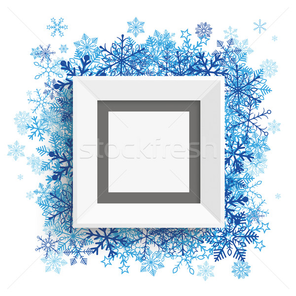 Picture Frame Blue Snowflakes Stock photo © limbi007