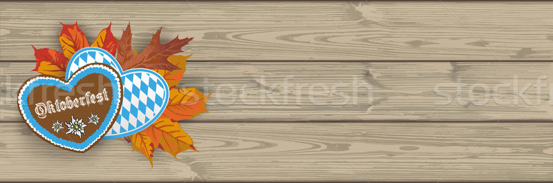 Oktoberfest Header Hearts Foliage Wooden PlanksSH Stock photo © limbi007