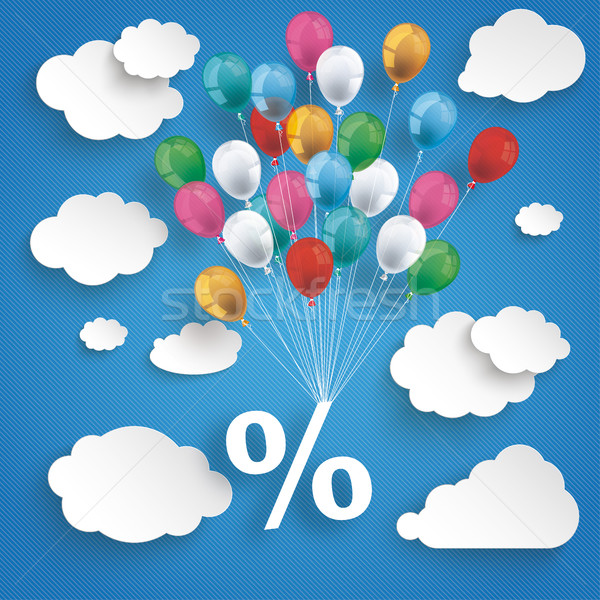 Paper Clouds Striped Blue Sky Balloons Percent Stock photo © limbi007