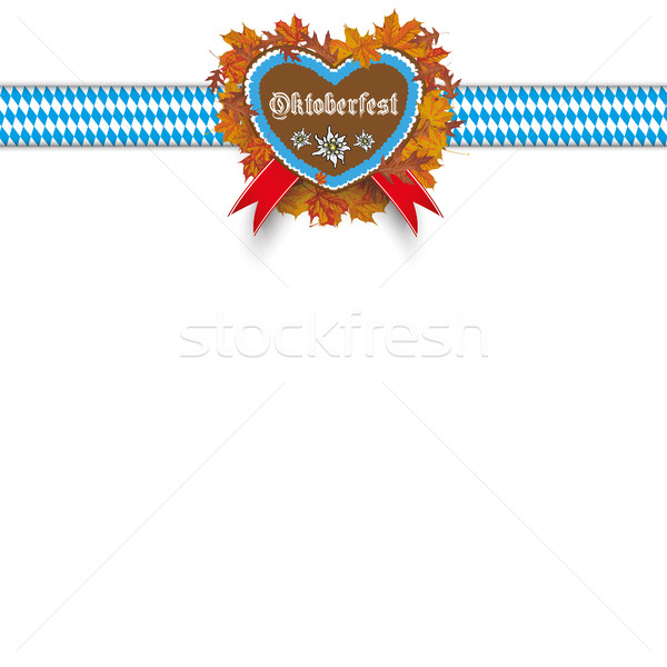 Oktoberfest Gingerbread Heart Foliage Ribbon Stock photo © limbi007