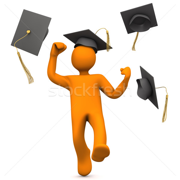 Glück Absolvent orange Zeichentrickfigur schwarz Abschluss Stock foto © limbi007