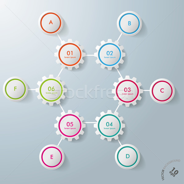 Six Gears Hexagon Six Circles Infographic Design Stock photo © limbi007