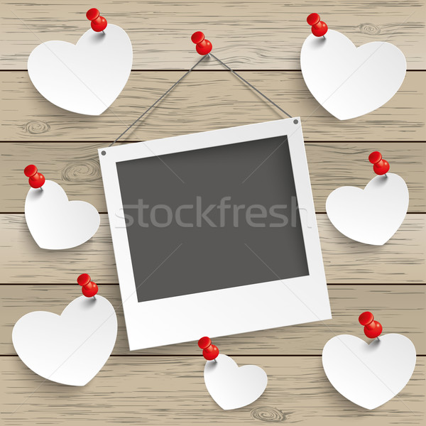 Paper Photoframe Hearts Thumbtack Wood Stock photo © limbi007
