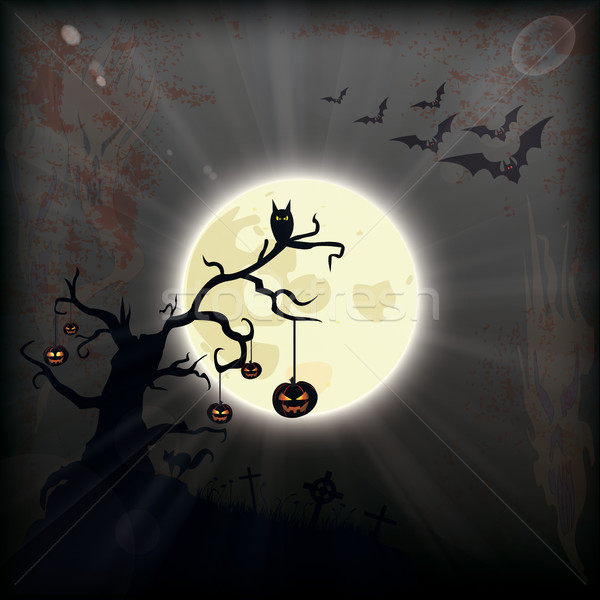 Halloween Full Moon Bats Cemetery Pumpkins Stock photo © limbi007