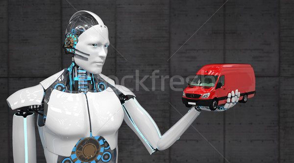 White Robot Red Delivery Van Stock photo © limbi007