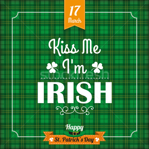 St. Patricks Day Vintage Tartan Cover Kiss Me Stock photo © limbi007