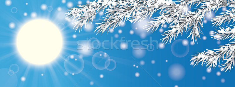 Stock photo: Blue Sky Frozen Twigs Sun