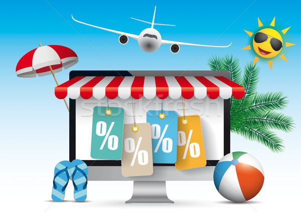 PC Monitor Red Awning Flight Flip-Flops Price Stickers Percent Stock photo © limbi007