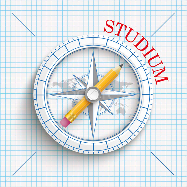 Compass Pencil Checked Paper Studium Stock photo © limbi007